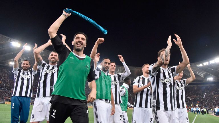 Gianluigi Buffon and Juventus celebrate after sealing the title