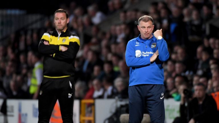 during the Sky Bet League Two Play Off Semi Final:Second Leg between Notts County and Coventry City at Meadow Lane on May 18, 2018 in Nottingham, England.