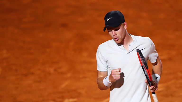 Kyle Edmund of Great Britain celebrates a point in his match against Lucas Pouille of France during day 4 of the Internazionali BNL d'Italia 2018 tennis at Foro Italico on May 16, 2018 in Rome, Italy