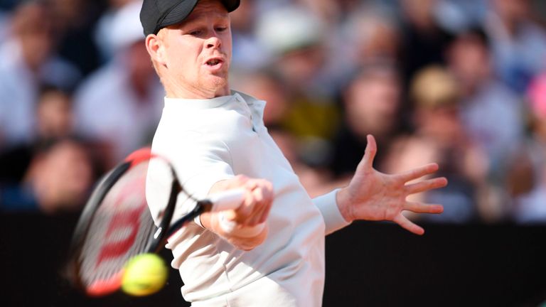 Britain's Kyle Edmund returns the ball to Germany's Alexander Zverev during Rome's ATP Tennis Open tournament at the Foro Italico, on May 17, 2018 in Rome.