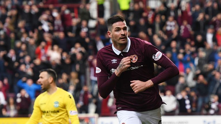 Hearts' Kyle Lafferty celebrates scoring the opening goal