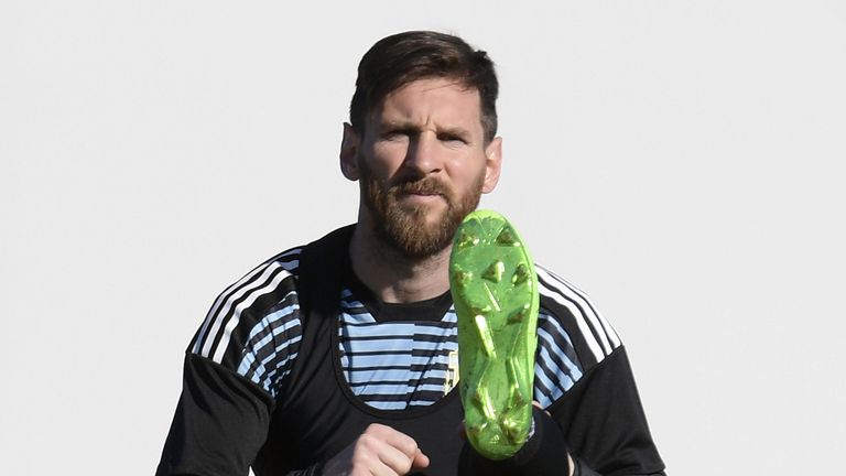 Lionel Messi training with Argentina