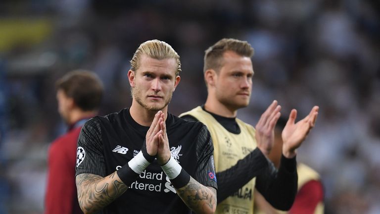Mignoley and Karius during the UEFA Champions League final between Real Madrid and Liverpool on May 26, 2018 in Kiev, Ukraine.
