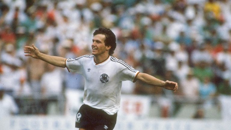 Lothar Matthaus celebrates against Mexico in 1986