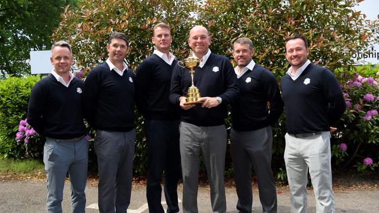 Ryder Cup Vice Captains, Luke Donald, Padraig Harrington and Robert Karlsson, Ryder Cup Captain Thomas Bjorn and Vice Captains Lee Westwood and Graeme McDowell
