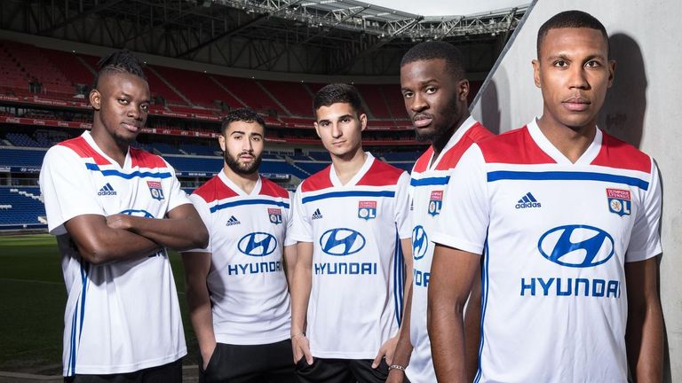 The new Lyon home strip is white with a red block on the shoulders