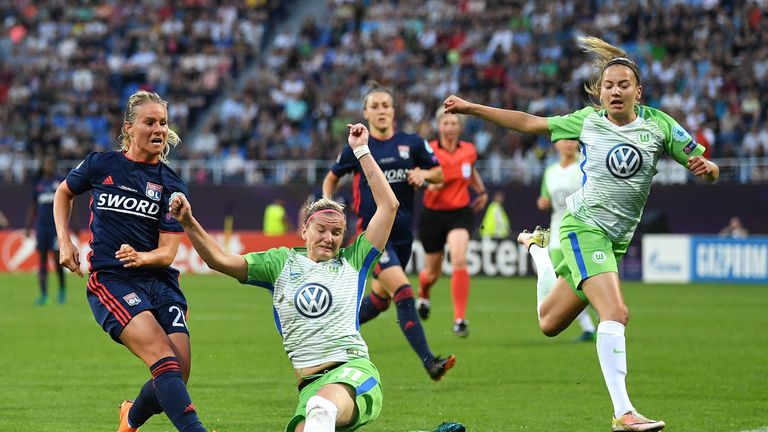  during the UEFA Womens Champions League Final between VfL Wolfsburg and Olympique Lyonnais on May 24, 2018 in Kiev, Ukraine.