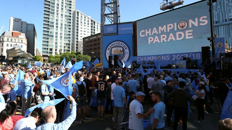 Manchester City fans enjoying the champions party on Monday