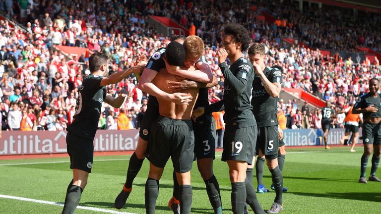 Manchester City players celebrate