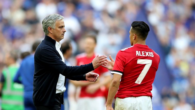 Manchester United manager Jose Mourinho consoles Alexis Sanchez after the FA Cup final defeat to Chelsea