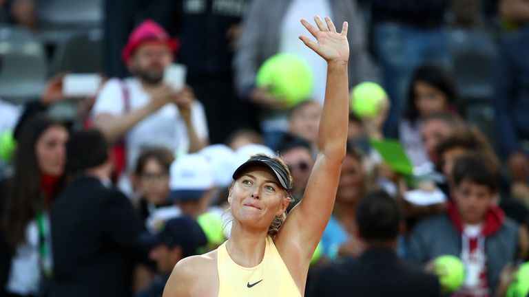 Maria Sharapova of Russia celebrates after her match against Daria Gavrilova of Australia during day five of the Internazionali BNL d'Italia 2018 tennis at Foro Italico on May 17, 2018 in Rome, Italy.