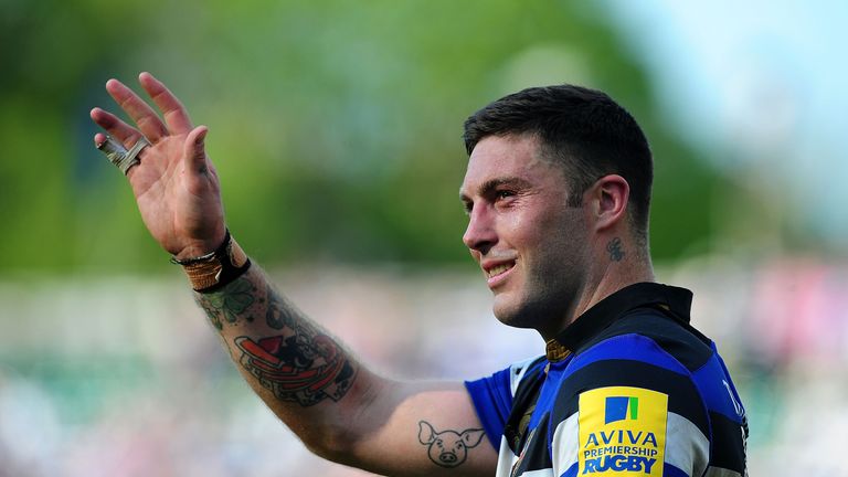 Matt Banahan waves to the home crowd at The Recreation Ground