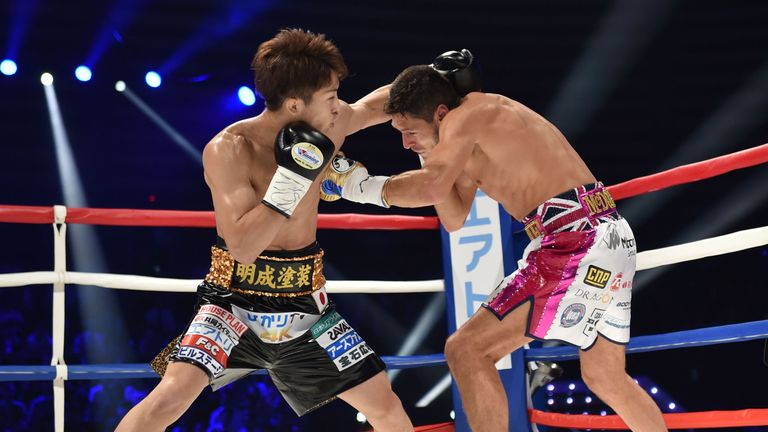 Britain's Jamie McDonnell (R) and Japan's Naoya Inoue fight during their WBA world bantamweight title boxing bout in Tokyo on May 25, 2018. (Photo by Kazuhiro NOGI / AFP)        (Photo credit should read KAZUHIRO NOGI/AFP/Getty Images)