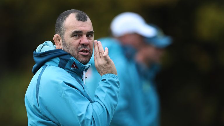 Michael Cheika taking a training session during the 2017 autumn internationals