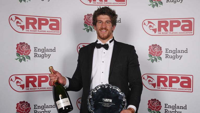 LONDON, ENGLAND - MAY 09: Winner of the 'Greene King IPA Championship Player of the Year' Michael Le Bourgeois during the The RPA Players' Awards 2018 at Battersea Evolution on May 9, 2018 in London, England. (Photo by Steve Bardens/Getty Images for RPA) *** Local Caption *** Michael Le Bourgeois