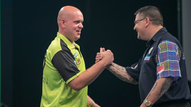 Thursday’s Unibet Premier League game at The BHGE Arena in Aberdeen between Michael van Gerwen and Gary Anderson