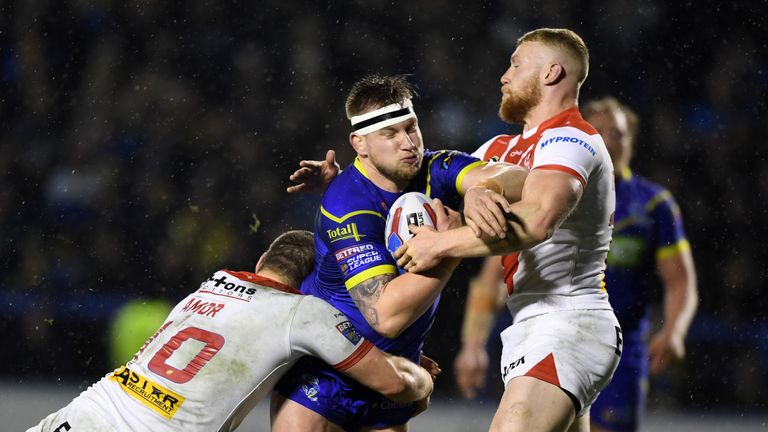 during the Betfred Super League between Warrington Wolves and St Helens on March 9, 2018 in Warrington, England.