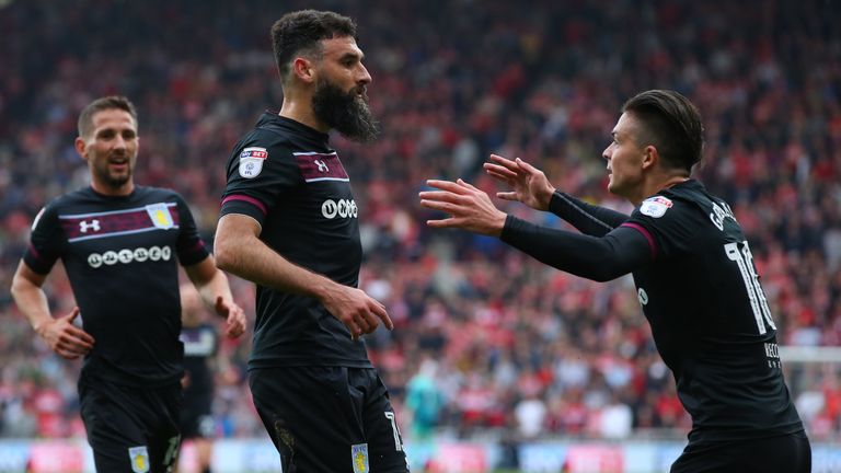  during the Sky Bet Championship Play Off Semi Final First Leg match between Middlesbrough and Aston Villa at Riverside Stadium on May 12, 2018 in Middlesbrough, England.