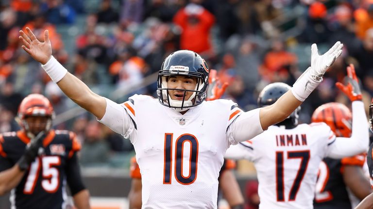 Mitchell Trubisky during the second half at Paul Brown Stadium on December 10, 2017 in Cincinnati, Ohio.