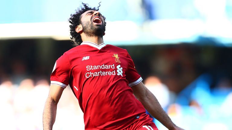 Mohamed Salah reacts during the match against Chelsea at Stamford Bridge