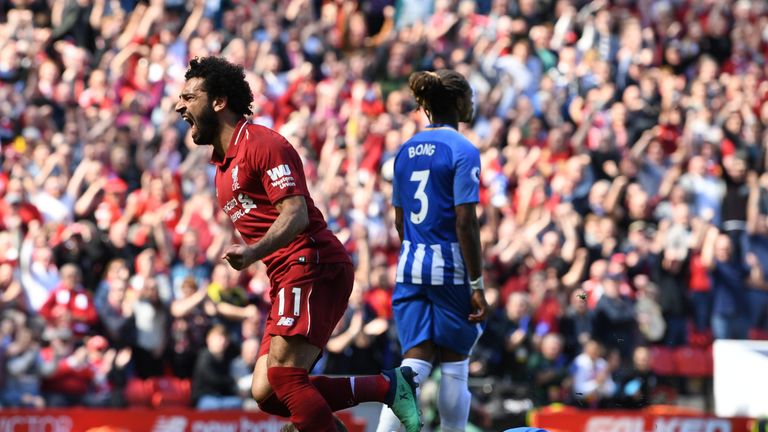 Mohamed Salah celebrates after giving Liverpool the lead