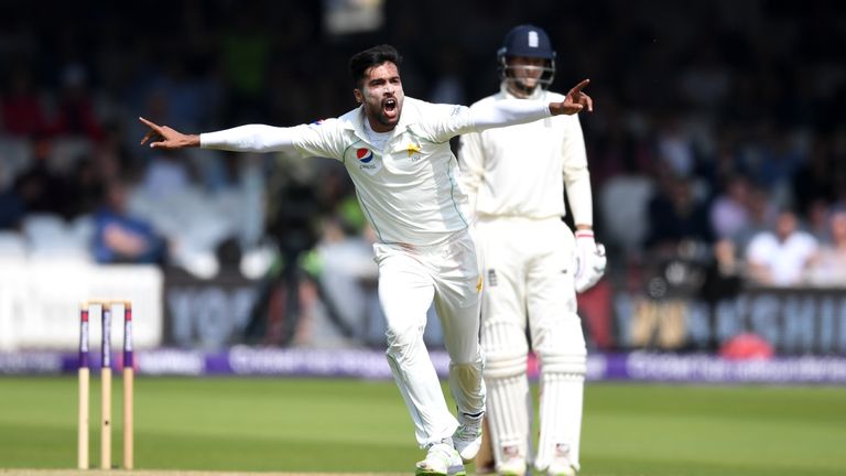 Mohammad Amir of Pakistan celebrates dismissing Jonny Bairstow of England during day three of the 1st NatWest Test match between England and Pakistan at Lord's Cricket Ground