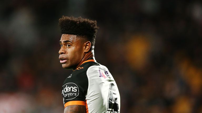 New St Helens signing Kevin Naiqama in NRL action for the Wests Tigers.