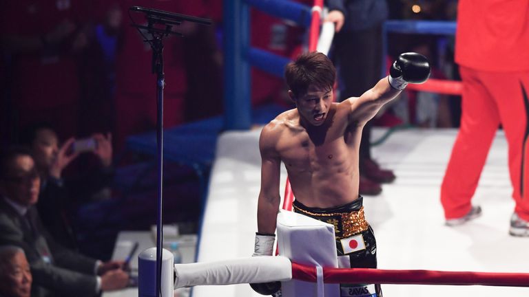 Naoya Inoue of Japan celebrates after defeating Champion Jamie McDonnell of Great Britain during their WBA Bantamweight Title Bout at Ota-City General Gymnasium on May 25, 2018 in Tokyo, Japan.  (Photo by Takashi Aoyama/Getty Images)