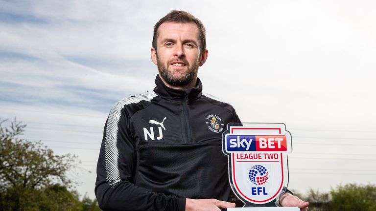 Nathan Jones of Luton Town is presented with the Sky Bet League Two Manager of the Month Award for April 2018 - Rogan/JMP - 03/05/2018 - FOOTBALL - Luton, England.