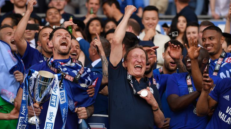 during the Sky Bet Championship match between Cardiff City and Reading at Cardiff City Stadium on May 6, 2018 in Cardiff, Wales.