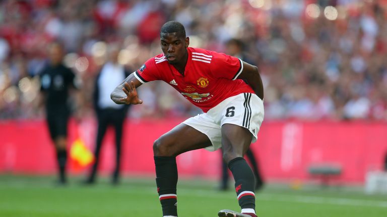 Paul Pogba playing for Manchester United in FA Cup final against Chelsea