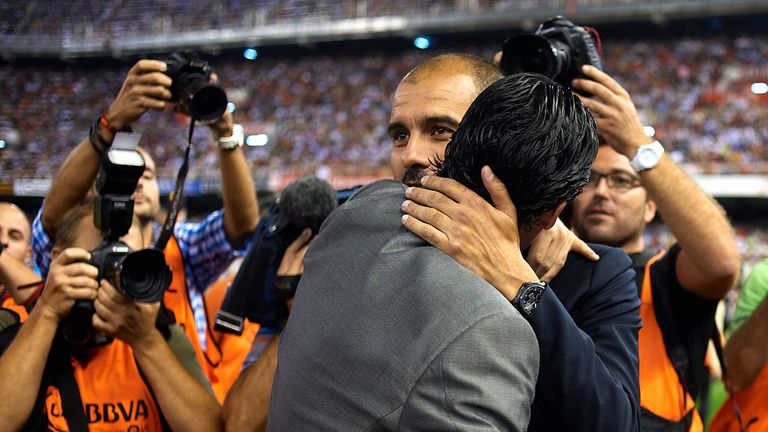 Guardiola embraces Emery during their days in Spain