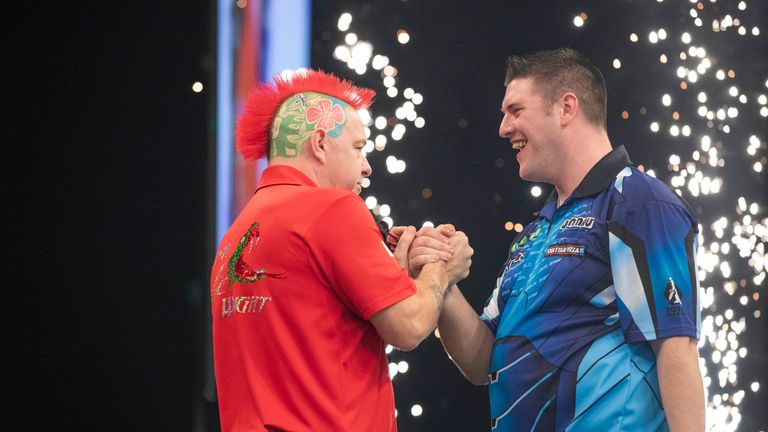 Thursday’s Unibet Premier League game at The BHGE Arena in Aberdeen between Peter Wright and Daryl Gurney