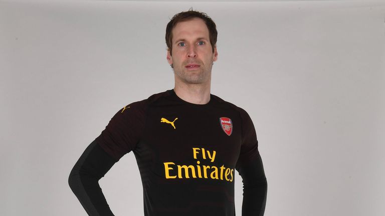 Petr Cech in the new Arsenal home kit for the 2018/19 season.