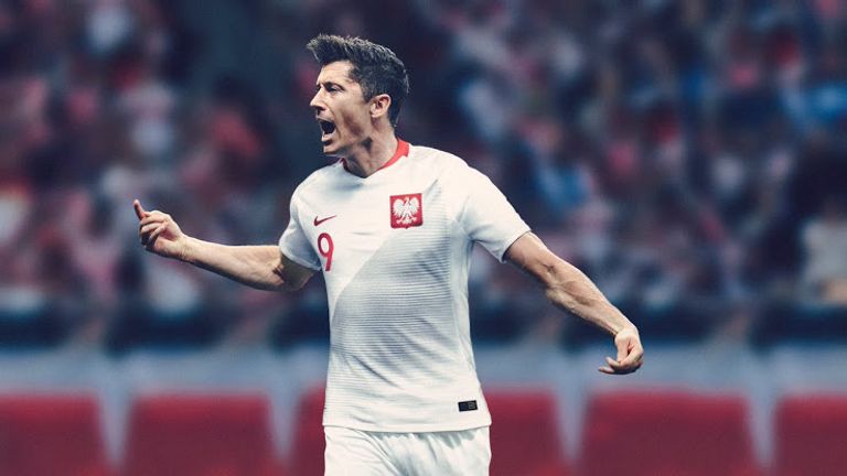 The new Poland home shirt includes a faded diagonal grey pattern across half of the front