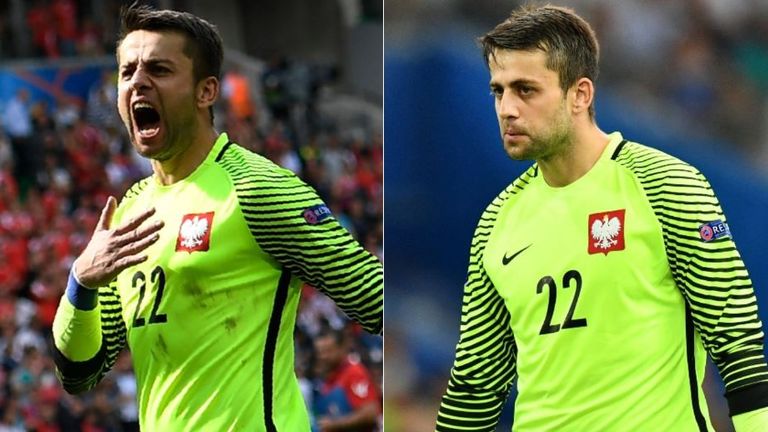 Fabianski's heroics against Switzerland (L) and tears against Portugal (R) at Euro 2016 endeared the goalkeeper to Polish fans