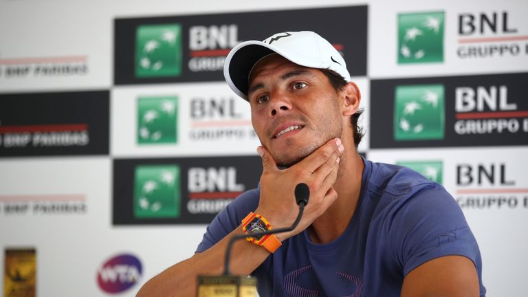 Rafael Nadal of Spain of Spain talks to the media during day one of the Internazionali BNL d'Italia 2018 tennis at Foro Italico on May 13, 2018 in Rome, Italy. 