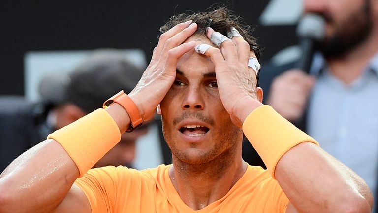Spain's Rafael Nadal celebrates after winning the Men's final against Germany's Alexander Zverev at Rome's ATP Tennis Open tournament at the Foro Italico, on May 20, 2018 in Rome. 