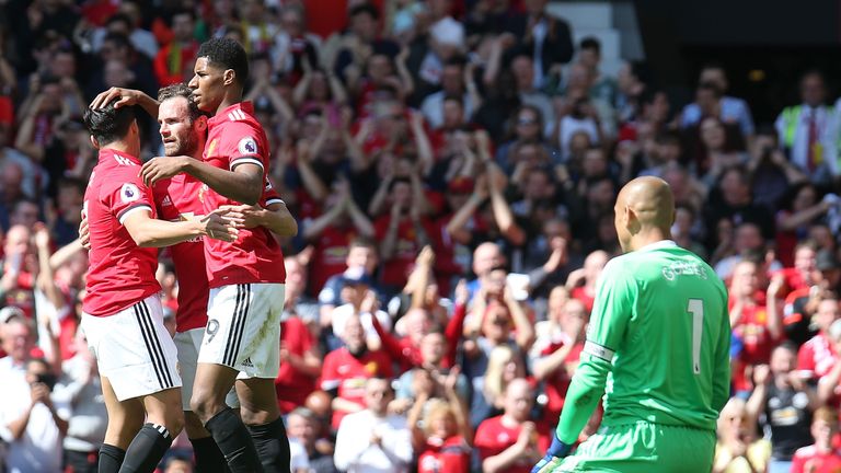 during the Premier League match between Manchester United and Watford at Old Trafford on May 13, 2018 in Manchester, England.