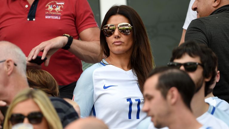 Rebekah Vardy, wife of England's Jamie Vardy, in the stands during the UEFA Euro 2016, Group B match at the Stade Bollaert-Delelis