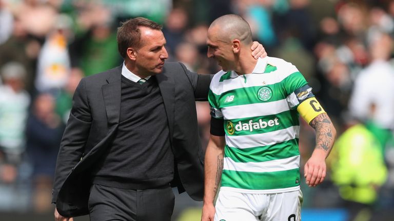 Celtic duo Brendan Rodgers and Scott Brown have picked up the top Scottish Premiership awards