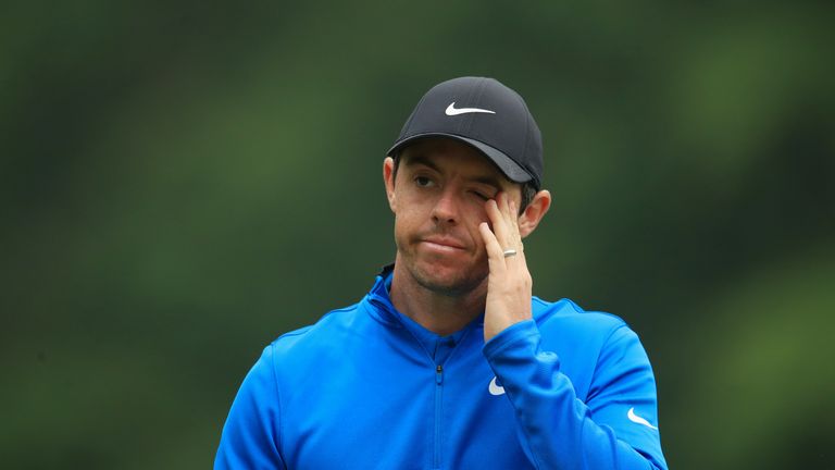 Northern Ireland's Rory McIlroy reacts during day one of the 2018 BMW PGA Championship at Wentworth Golf Club