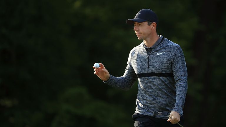 during the first round of the 2018 Wells Fargo Championship at Quail Hollow Club on May 3, 2018 in Charlotte, North Carolina.