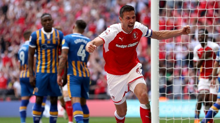  during the Sky Bet League One Play Off Final between Rotherham United and Shrewsbury Town at Wembley Stadium on May 27, 2018 in London, England.