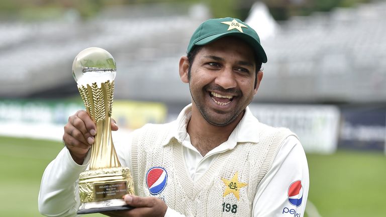 Pakistan captain Sarfraz Ahmed celebrates victory over Ireland, in Malahide