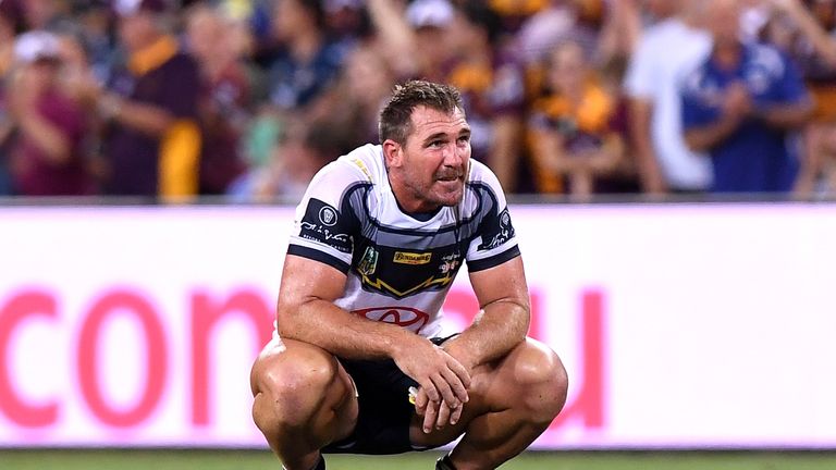during the round two NRL match between the Brisbane Broncos and the North Queensland Cowboys at Suncorp Stadium on March 16, 2018 in Brisbane, Australia.