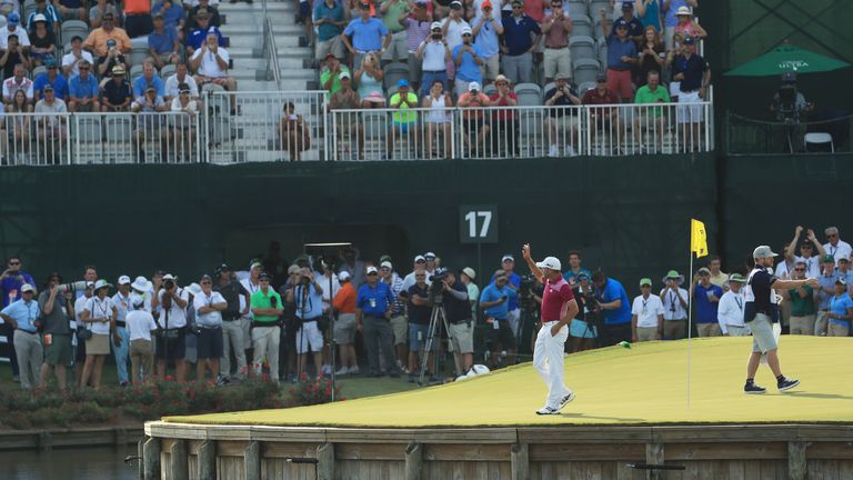 during the first round of the THE PLAYERS Championship at the Stadium course at TPC Sawgrass on May 11, 2017 in Ponte Vedra Beach, Florida.