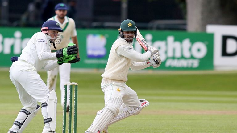 Shadab Khan hit his maiden Test fifty as Pakistan fought back late on day two in Ireland