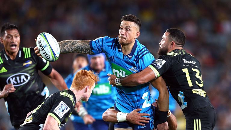 Sonny Bill Williams looks to offload against the Hurricanes