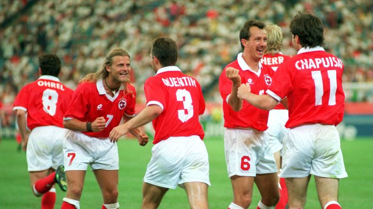 Switzerland beat Romania 4-1 at the 1994 World Cup to book at spot in the knockout rounds